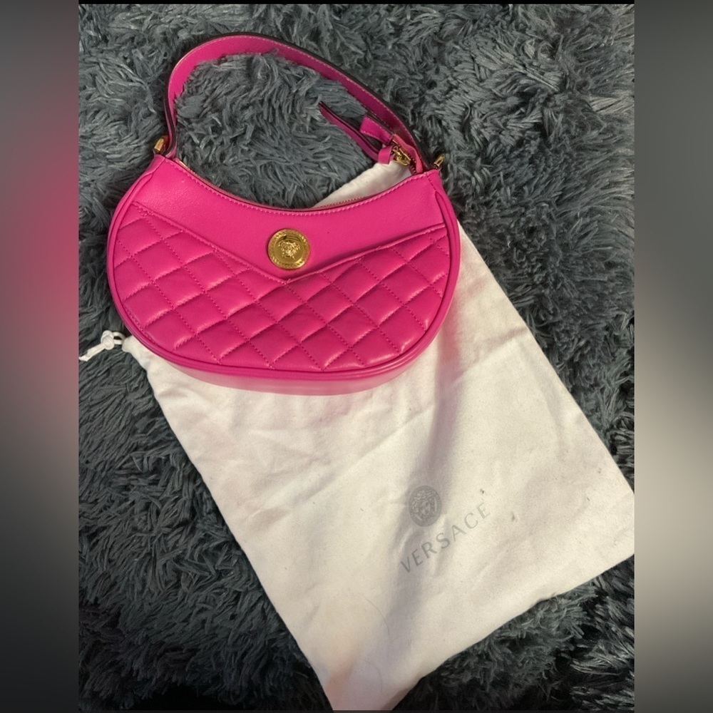 NEW Versace La Medusa Half Moon Hobo pink leather shoulder bag